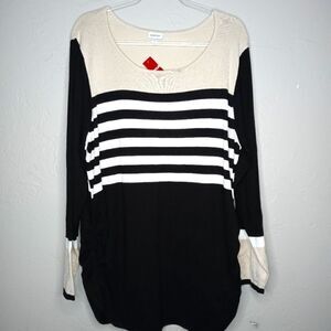 Avenue Tan, Black and White Stripe Sweater Tunic